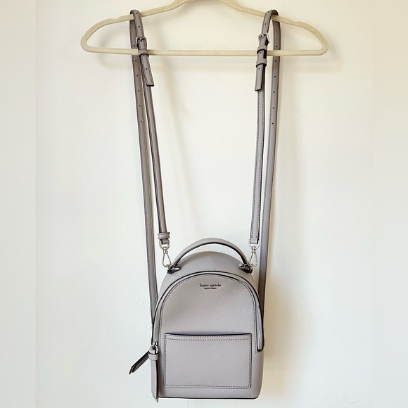 Kate Spade Bag Women’s Gray Leather Mini Cameron Backpack Convertible Straps - Picture 3 of 13